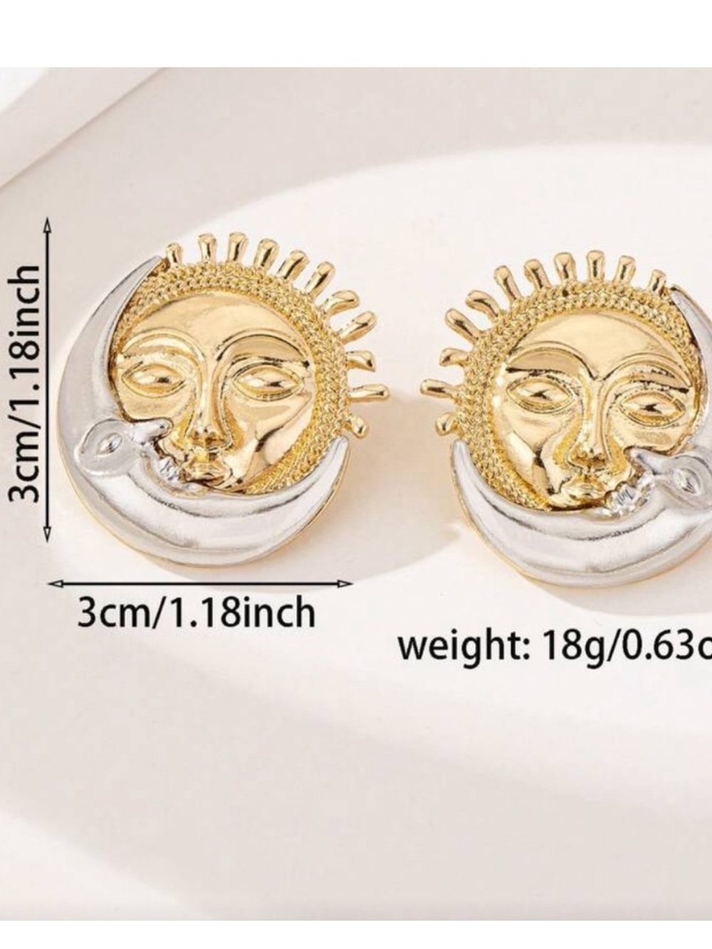 Gold & Silver Sun Face Statement Earrings - Picture 4 of 4